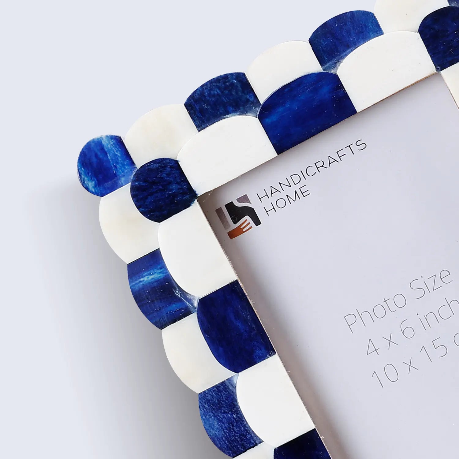 Handicrafts Home Picture Frames Picture Frame Scalloped Art Collection Bone Inlay Blue White 3 Sizes