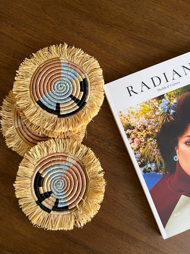 Indego Africa Coasters Abstract Form Fringe Set of 4 Coasters