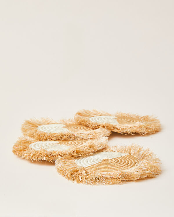Indego Africa Coasters Akeza Fringe Coasters in White - Set of 4