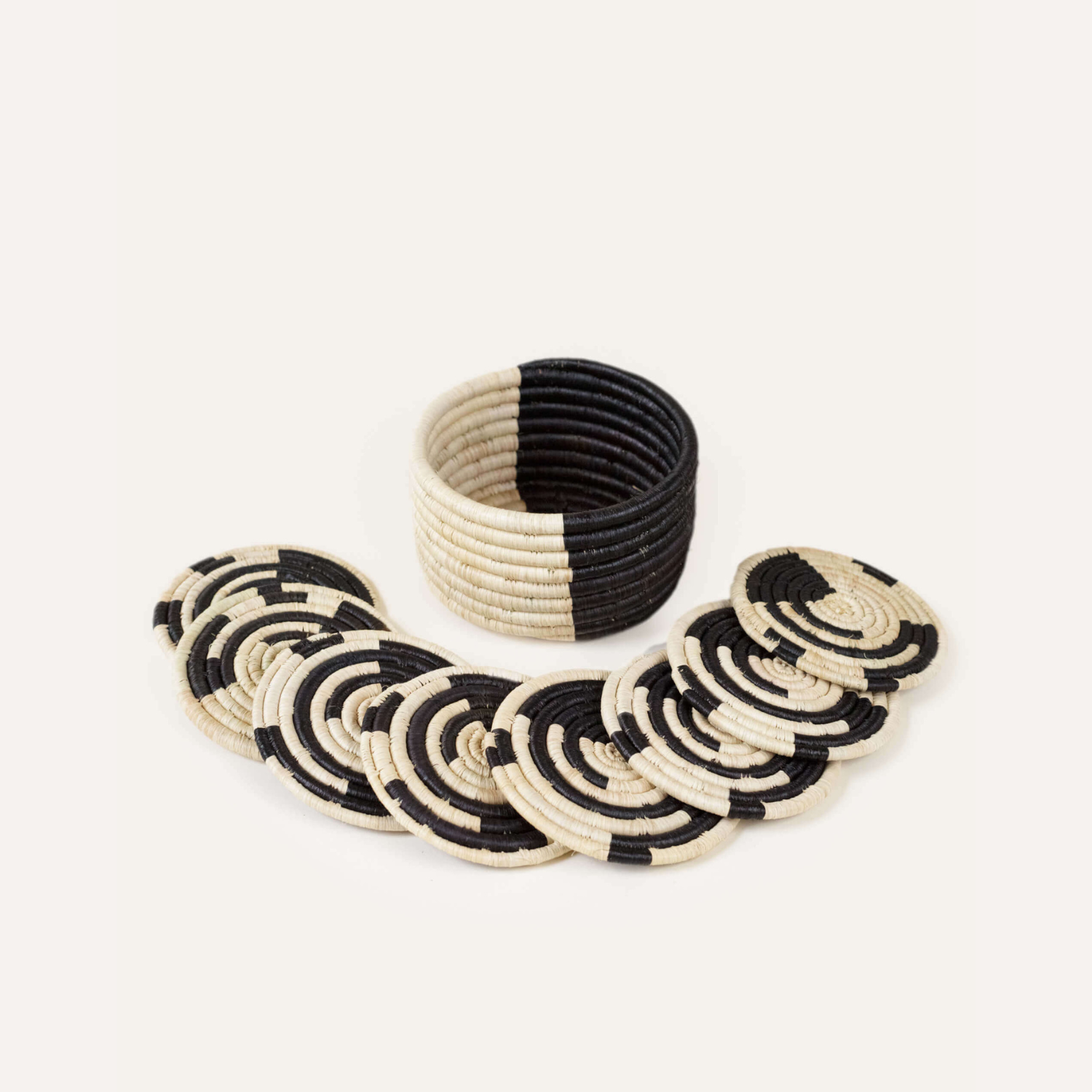 Indego Africa Coasters Black and Tan Woven Coasters - Set of 8