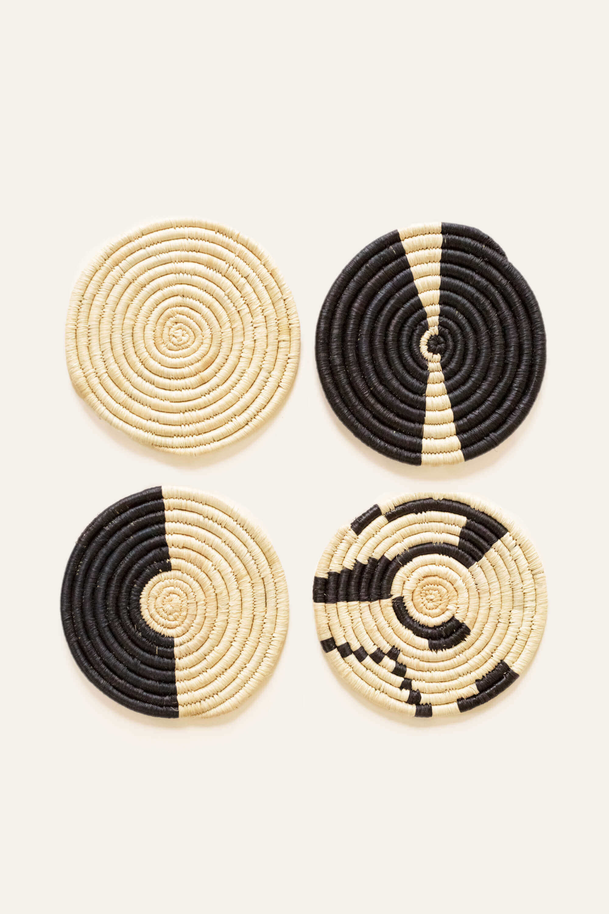 Indego Africa Coasters Natural & Black Mixed Set of 4 Coasters