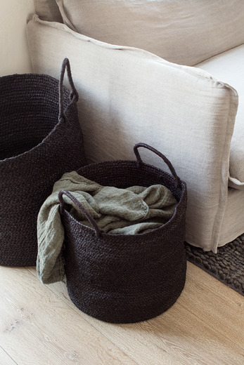 Indego Africa Storage Baskets Medium Braided Raffia Basket Black