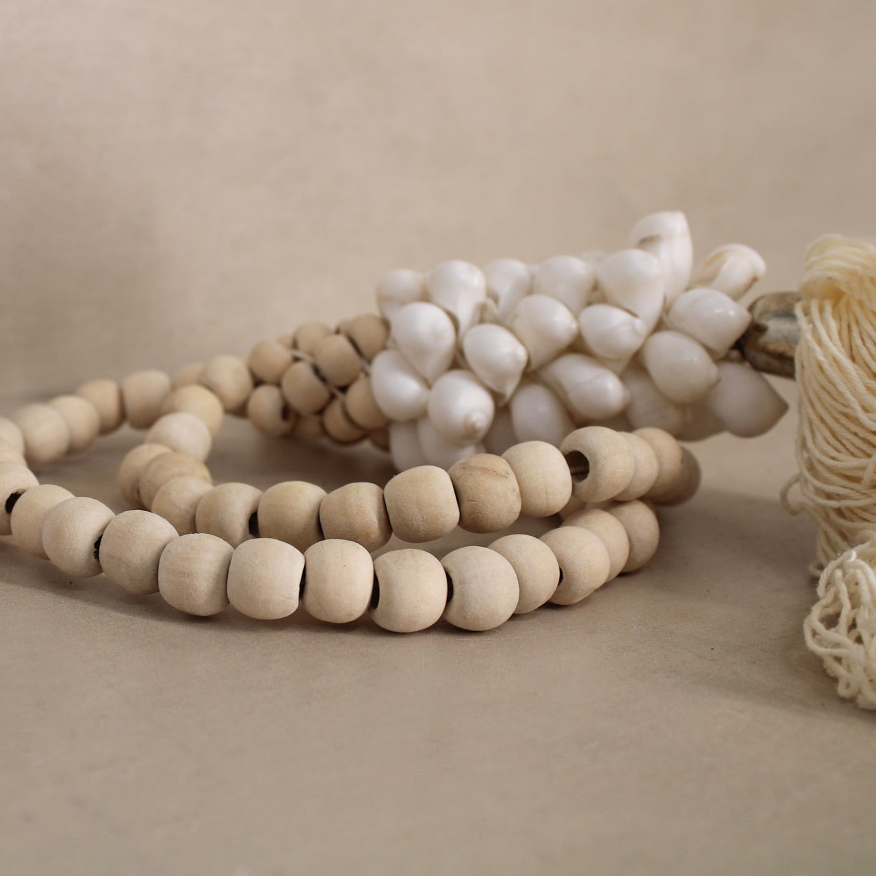 Decorative Wood Beads with shells and tassel