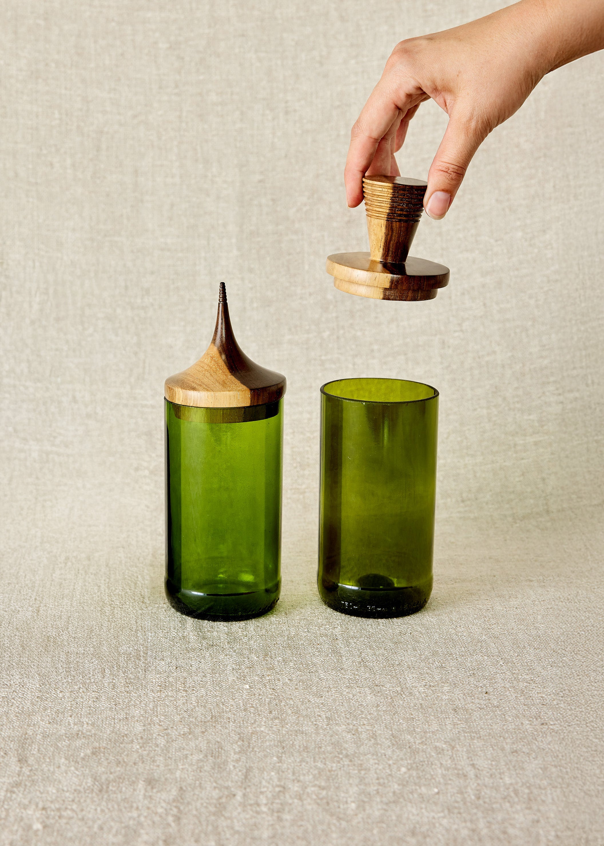 kanju Canisters Wooden Topped Green Apothecary Jar