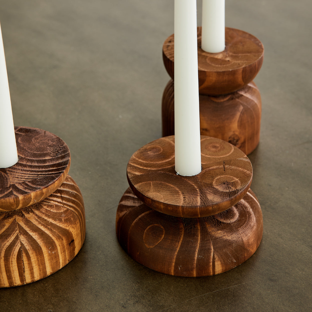 kanju Organic Wood Taper Candlestick Holder