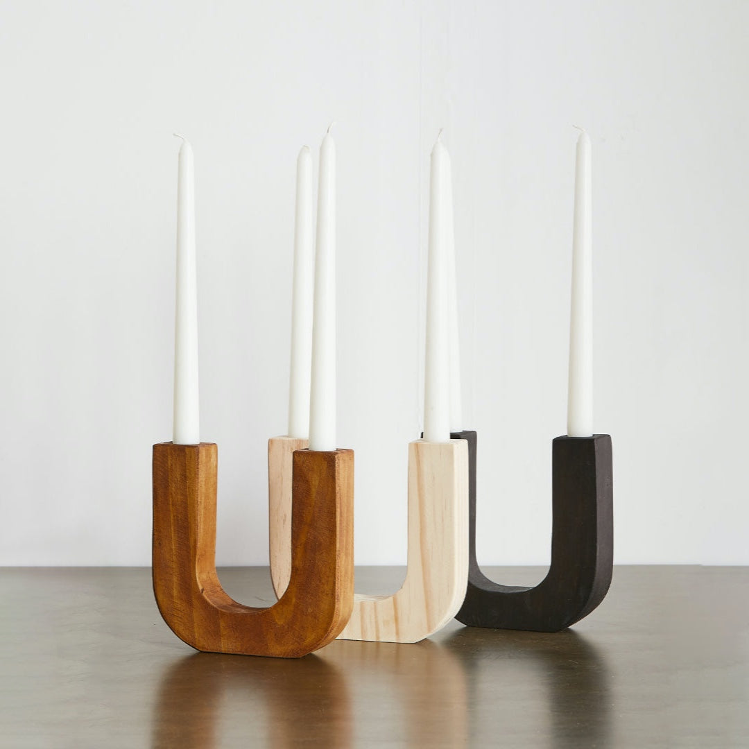 kanju U-Shaped Wooden Double Taper Candlestick Holder