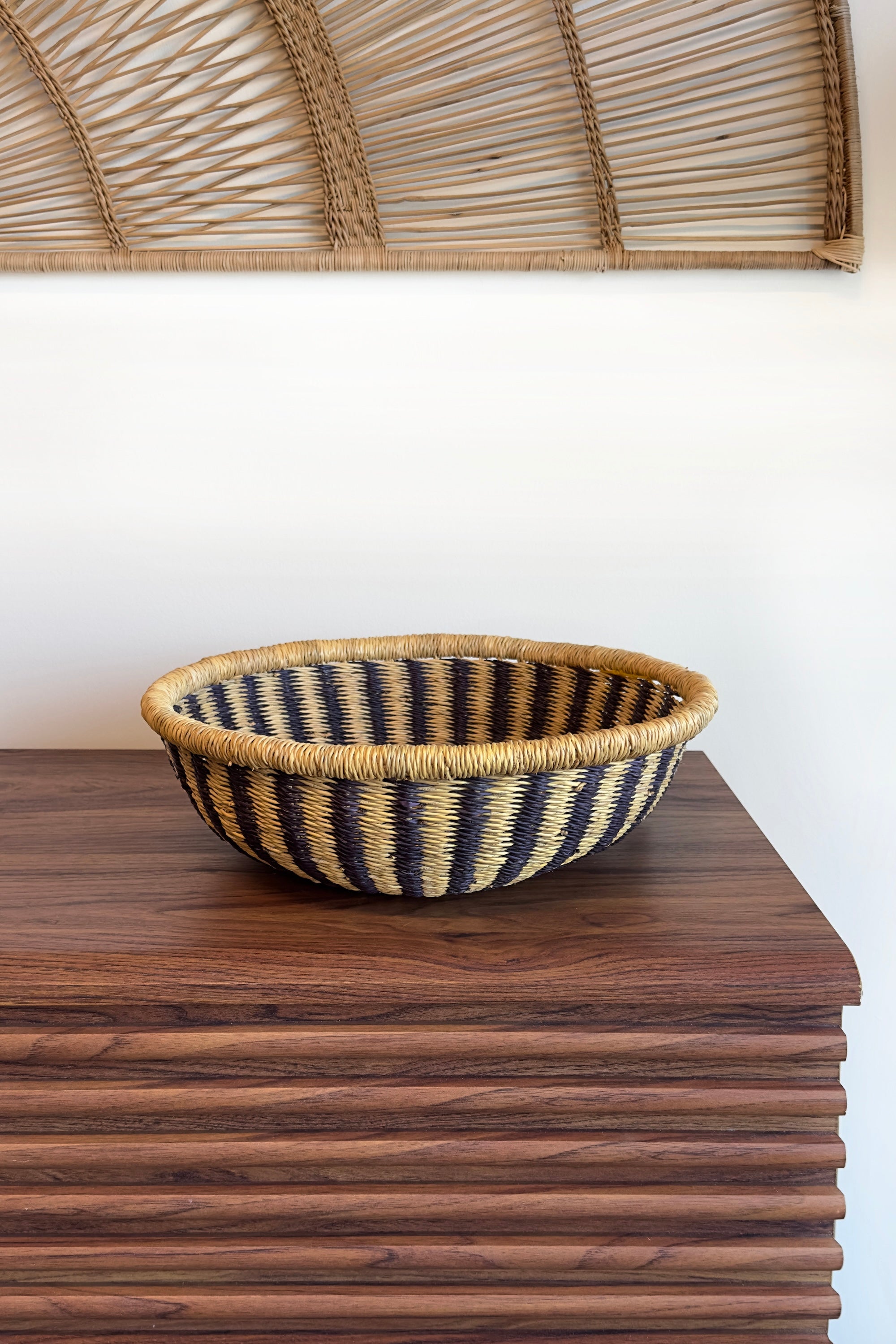 Mbare Handwoven Large Tray Basket - Natural & Black
