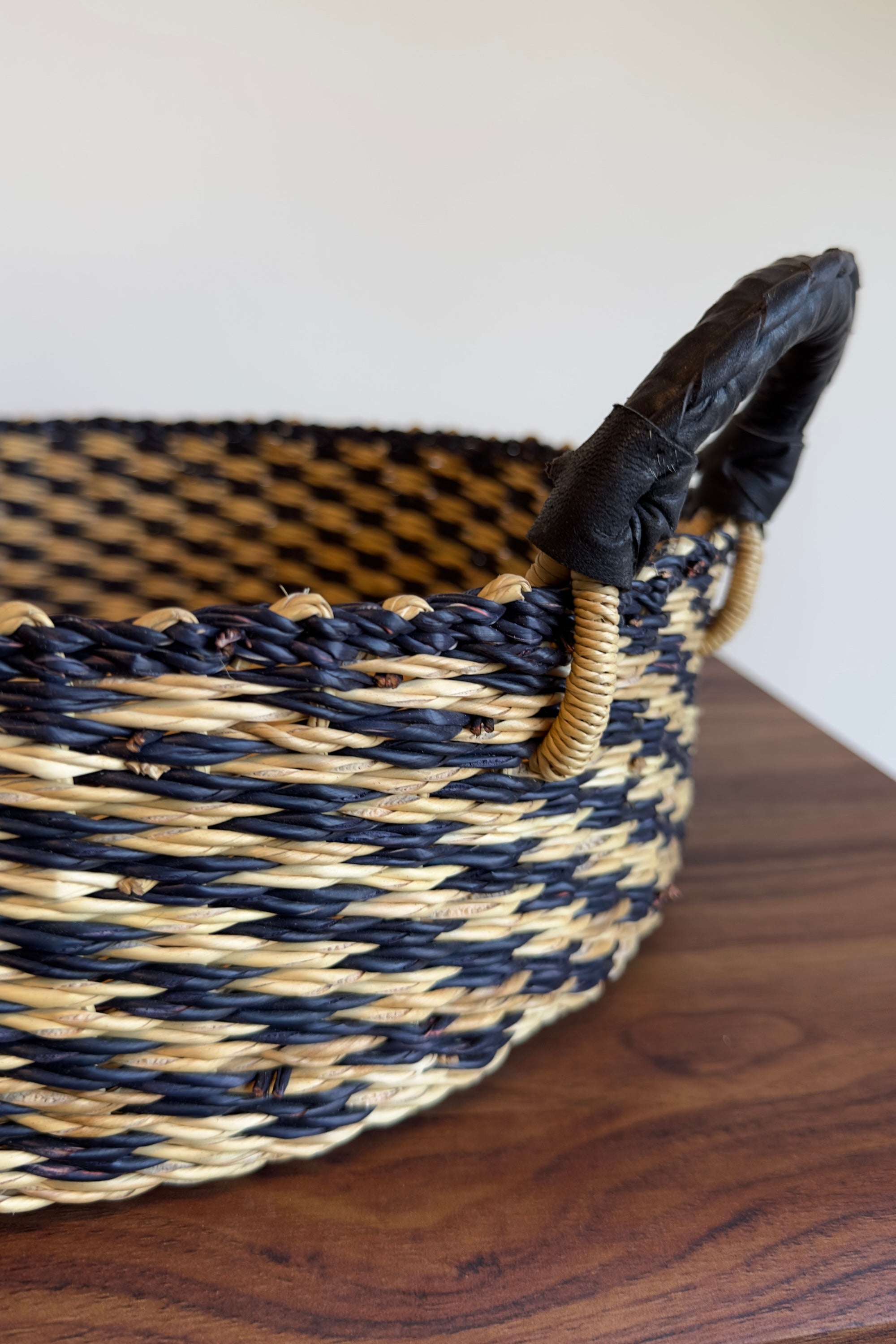 Mbare Tray Basket in Natural w/ Black Checks