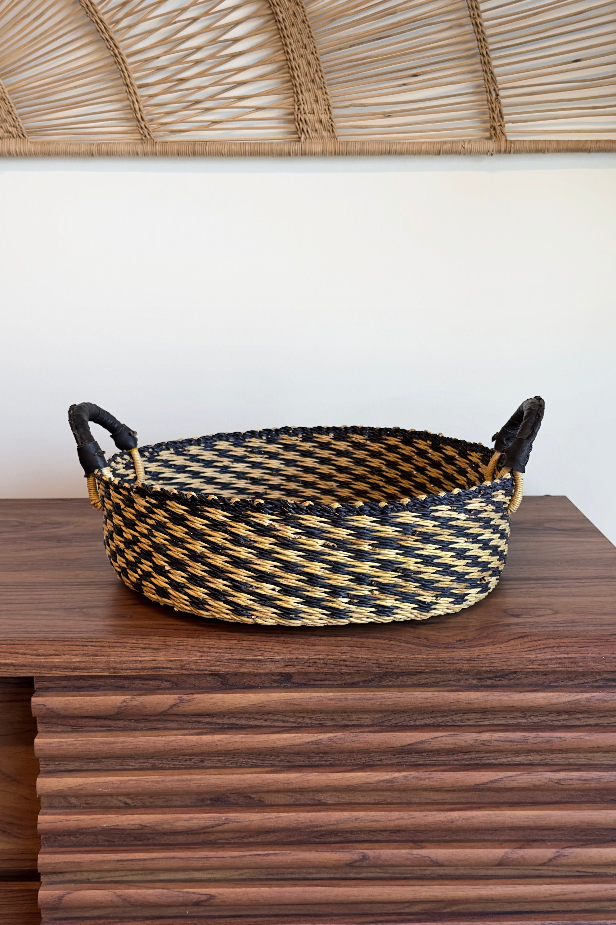 Mbare Tray Basket in Natural w/ Black Checks