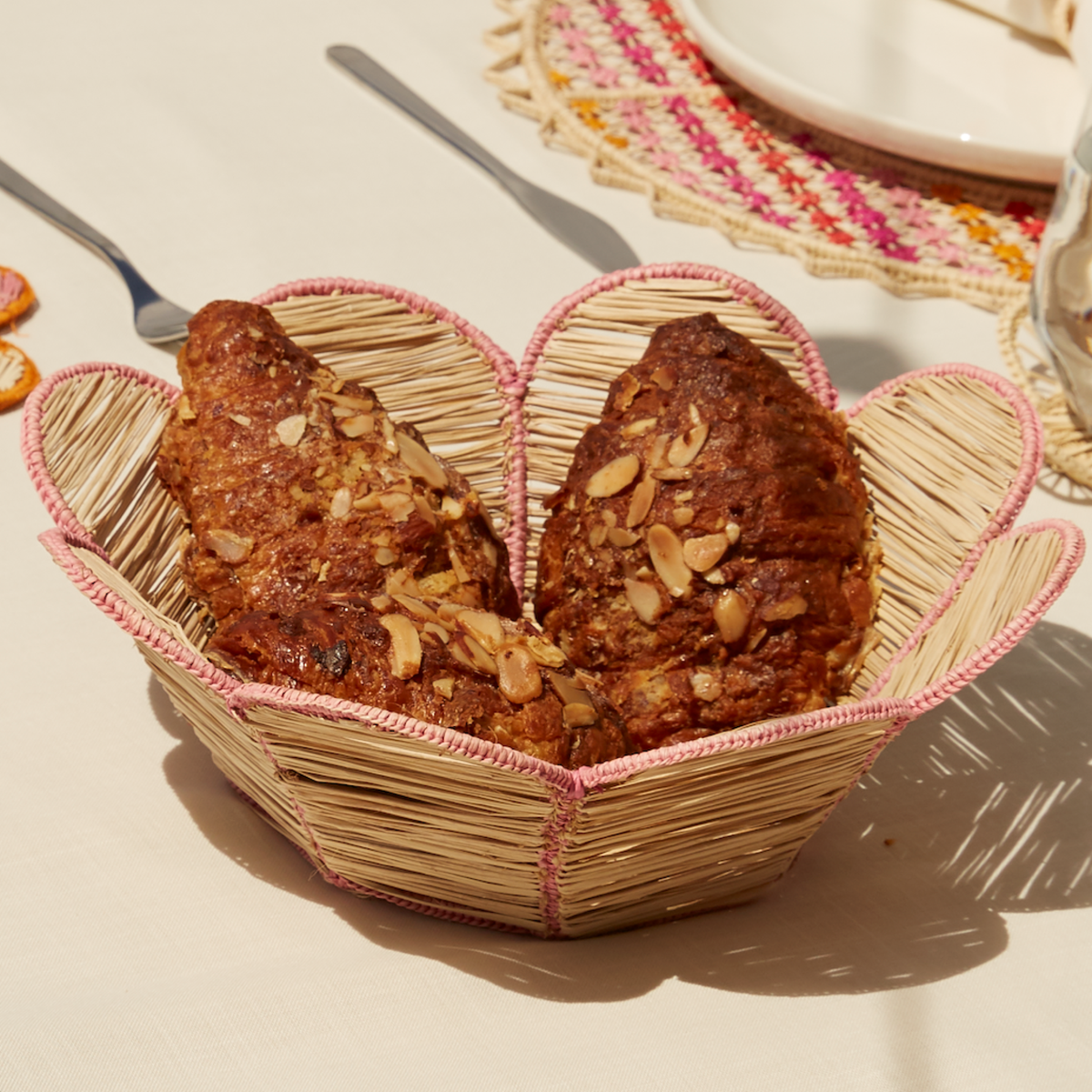 Powered by People Bread Baskets Flower Bread Basket - Pink Trim