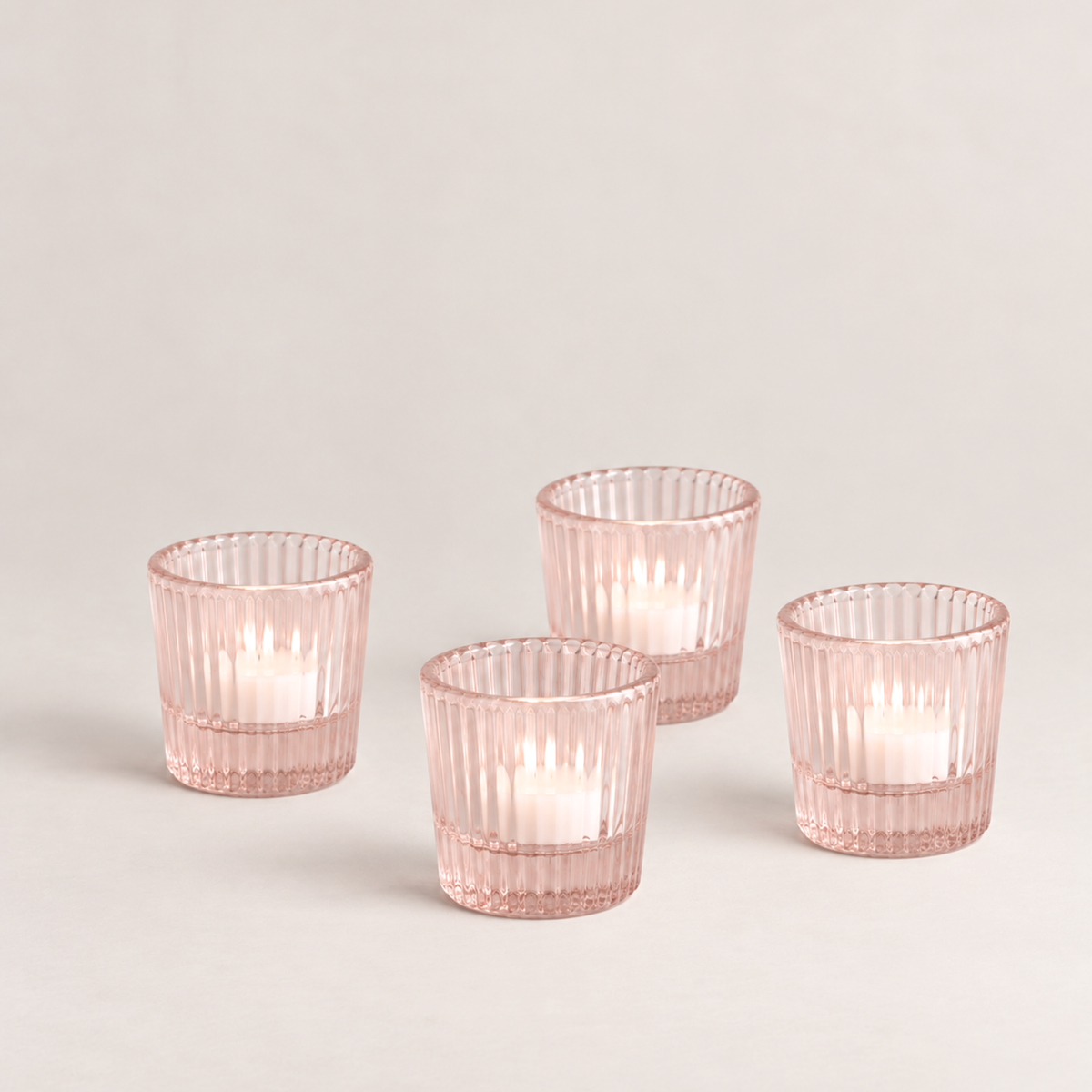 The Collective Home Candle Holders Blush Fluted Glass Tealight Holders – Set of 4