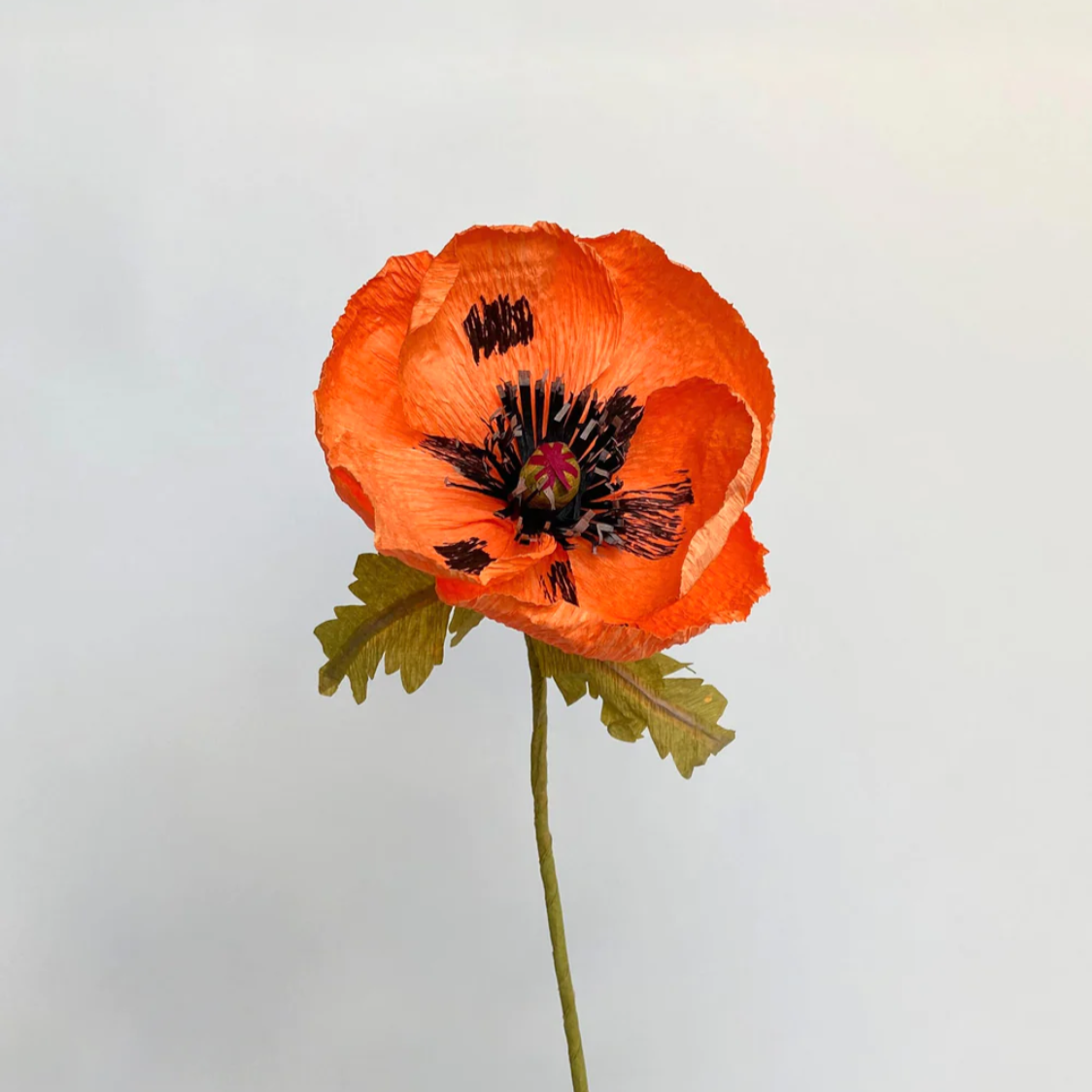 Unwilted faux flower Orange Oriental Poppy