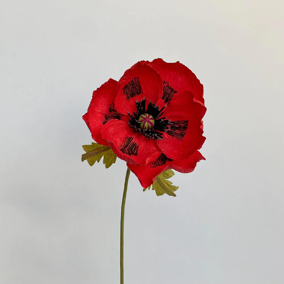 Unwilted faux flower Red Oriental Poppy