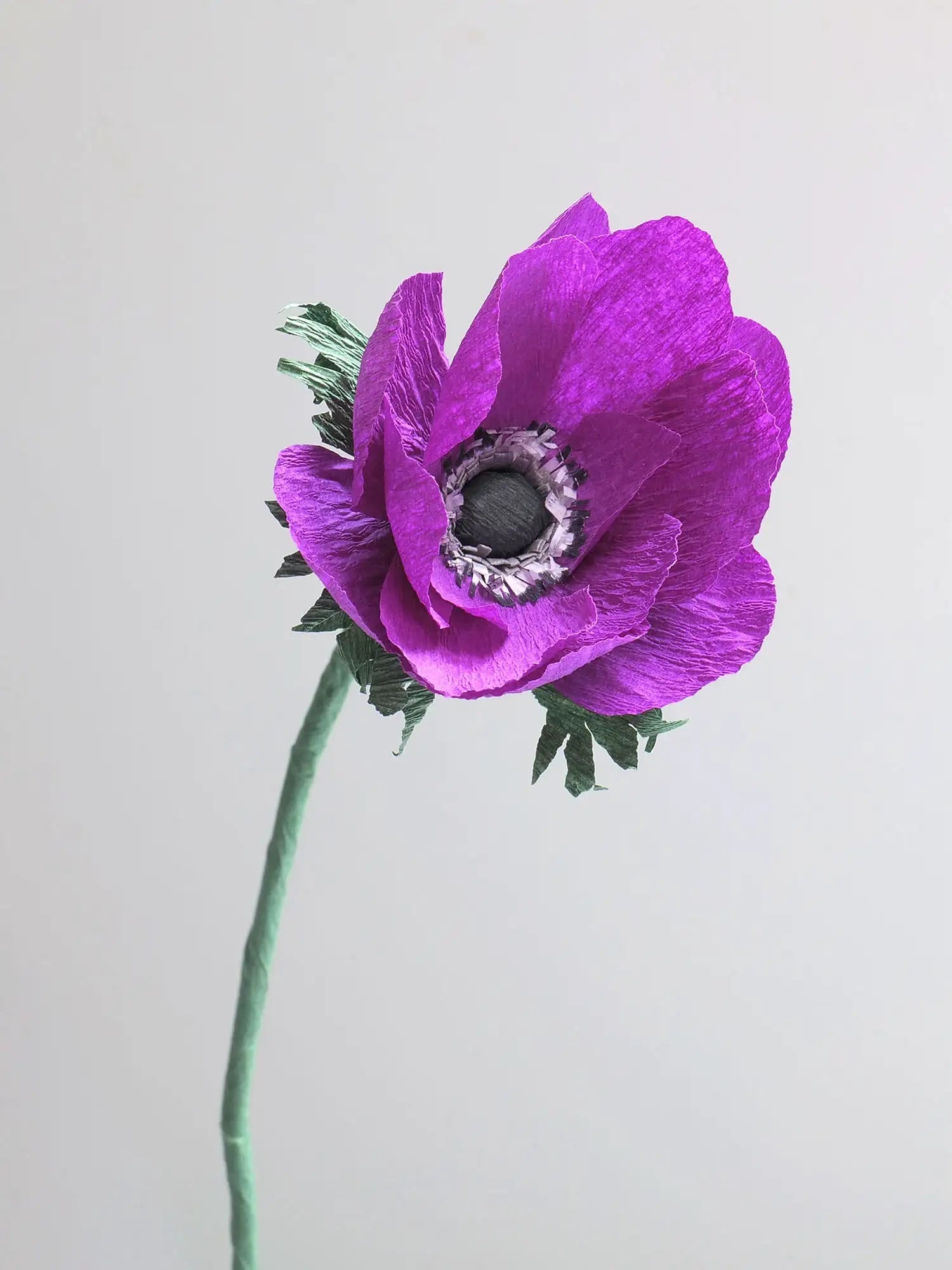 unwilted Paper Bloom Dark Purple Anemone Single Stem | Handcrafted Paper Flower