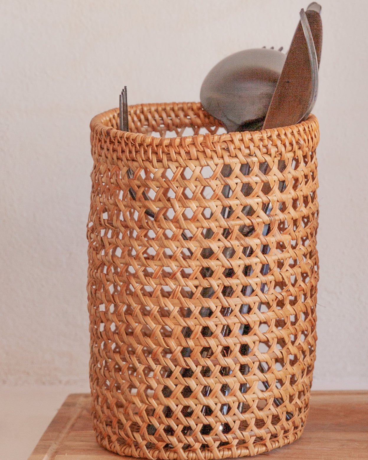 Village Thrive Large Rattan Utensil Holder