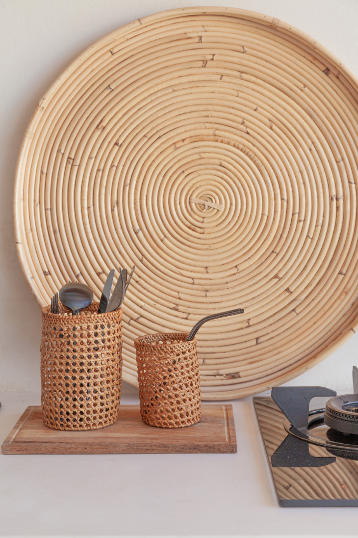 Village Thrive Large Rattan Utensil Holder