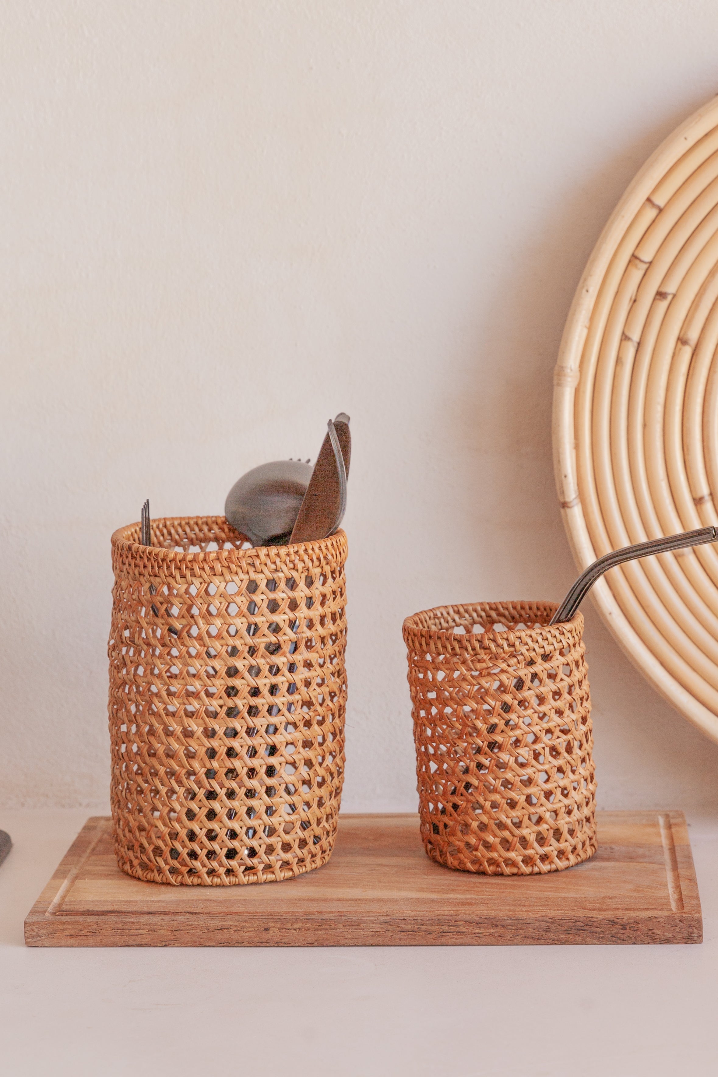 Village Thrive Large Rattan Utensil Holder