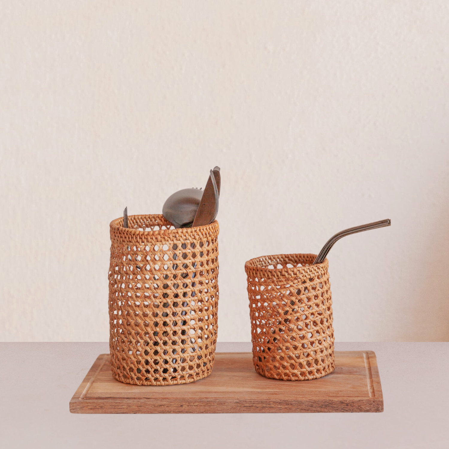 Village Thrive Large Rattan Utensil Holder